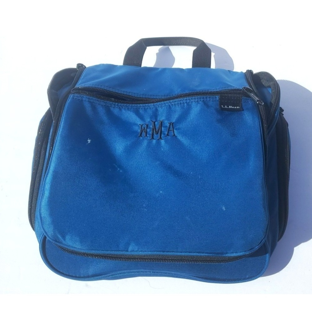 LL‎ Bean Hanging Travel Bag Toiletries Shaving Nylon Pockets Swivel Hook Blue